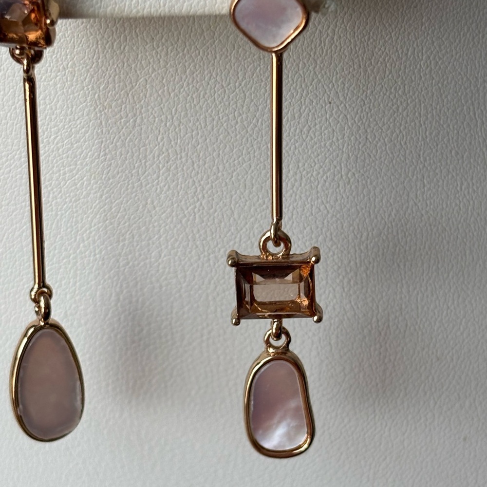 Gold Tone, Pink, & Mother of Pearl Drop Earrings